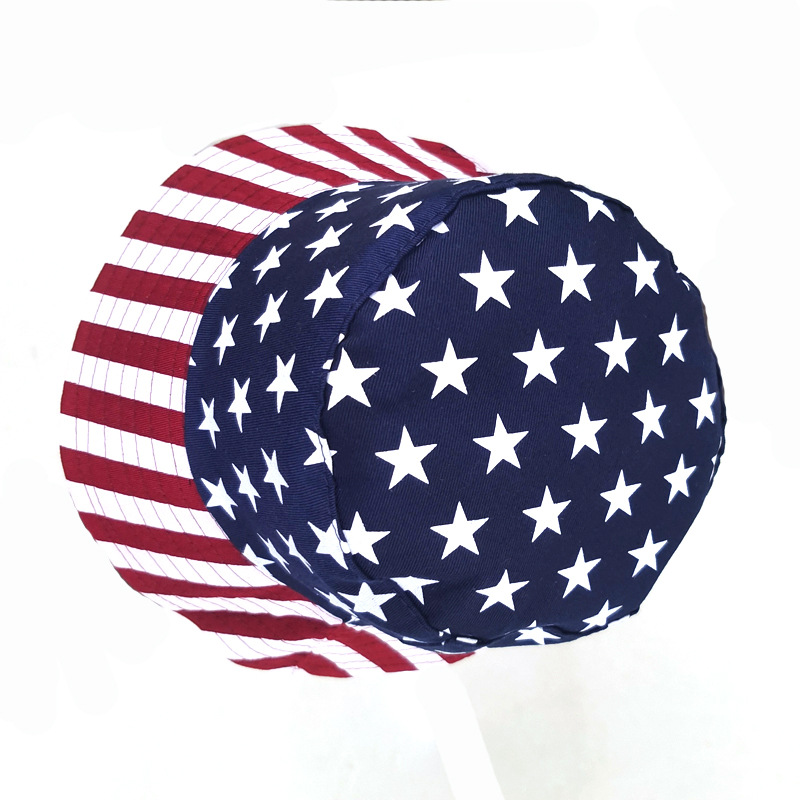 Cross-Border Hat American Flag XINGX Printing Reversible Fisherman Hat European and American Bucket Hat Men's and Women's Outdoor Sun Protection Sun Hat