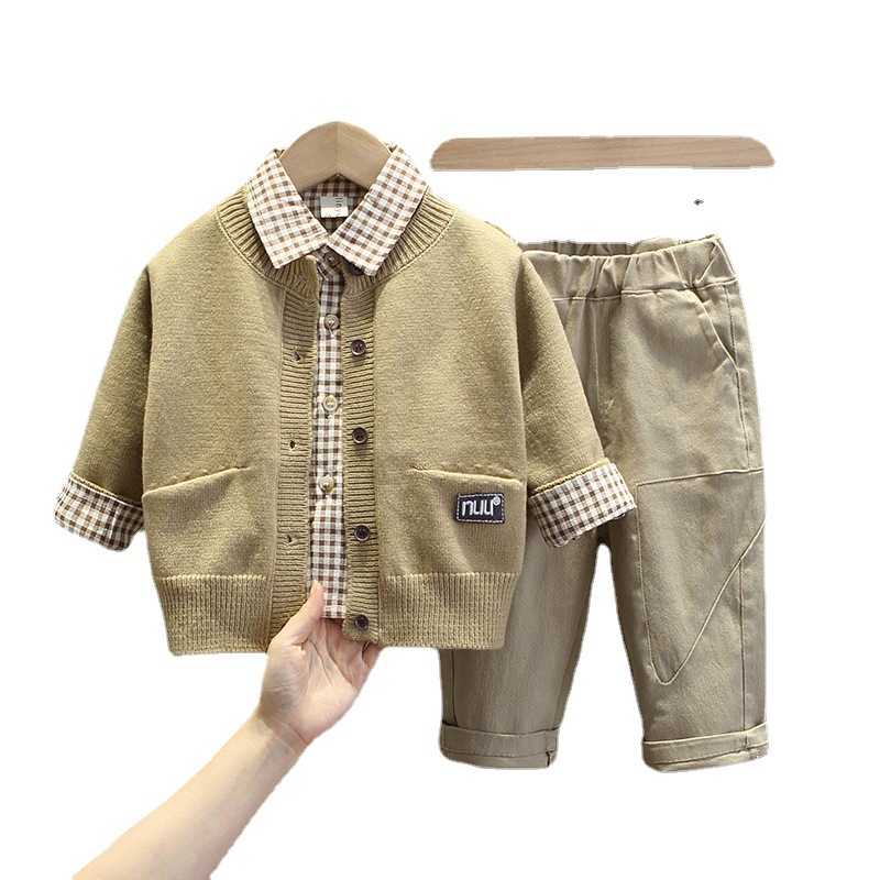 2789 Boys' Spring Clothes Children's Handsome Sweater Set 2023 New Infant Baby Knitted Cardigan Three-Piece Set Baby Clothes