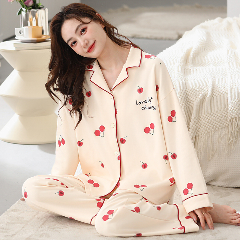 Women's Pajamas Fall/Winter Long Sleeve Pants Pure Cotton Cardigan Casual and Comfortable Loose and Simple Natural Ladies Home Leisure Suit