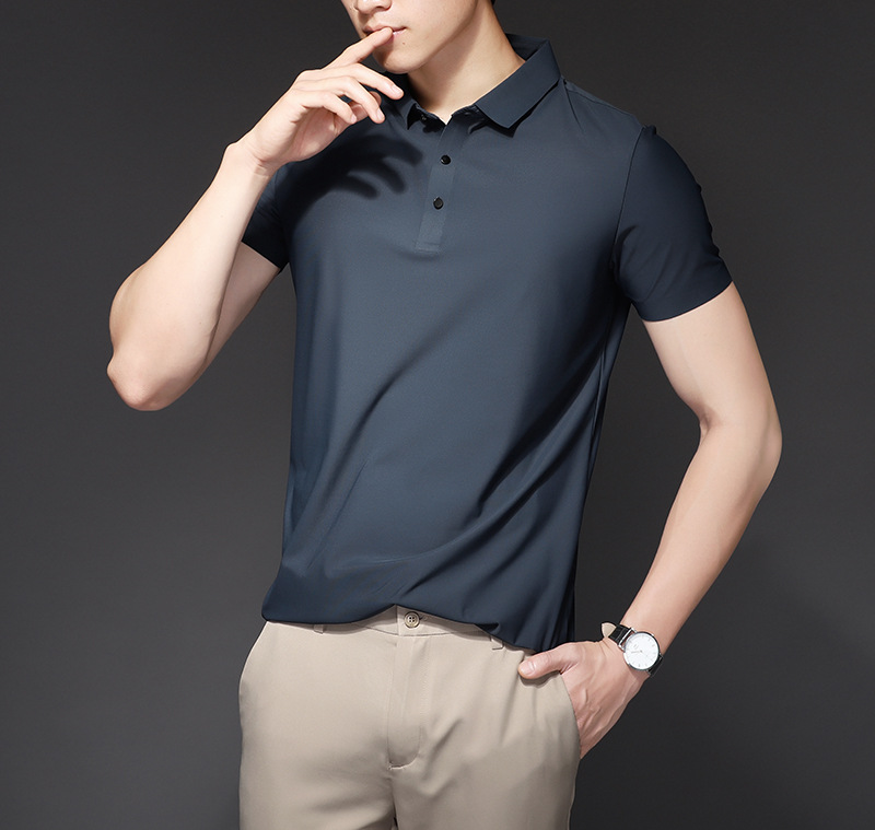 短袖polo衫男夏季冰丝无痕翻领t恤商务潮流休闲男士薄款上衣跨境