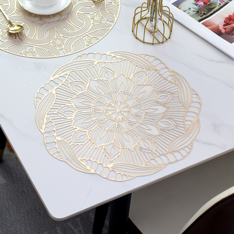 Placemat Factory Direct Sales New Light Luxury Lotus Hollow out Western-Style Placemat PVC Waterproof Oil-Proof Disposable Antifouling Decorative Pad