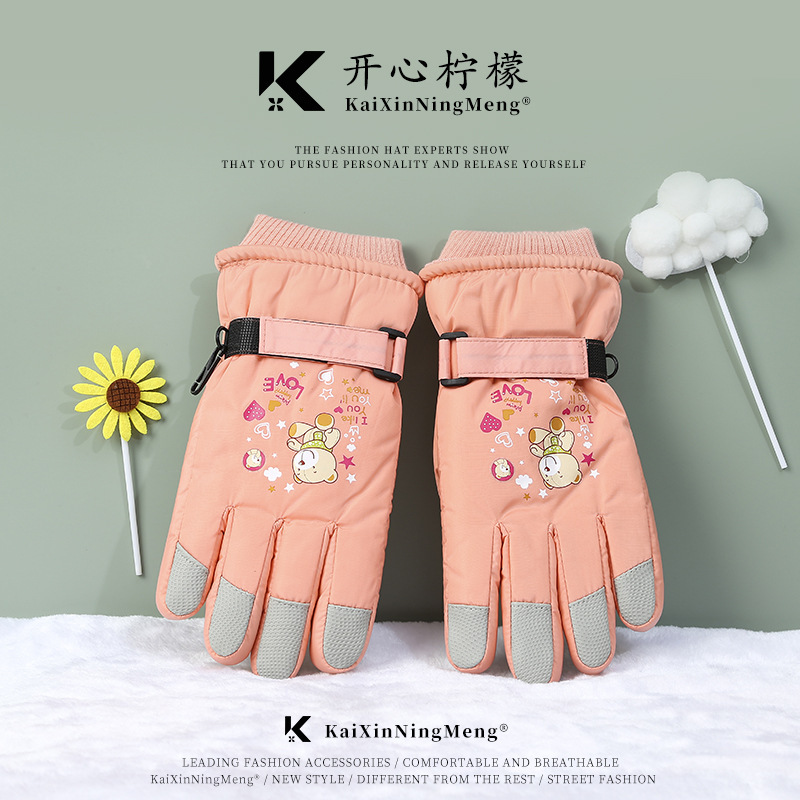 Children's Winter Thickened Ski Gloves Waterproof Velvet Warm Protective Gloves Outdoor Riding Snow Cartoon Gloves