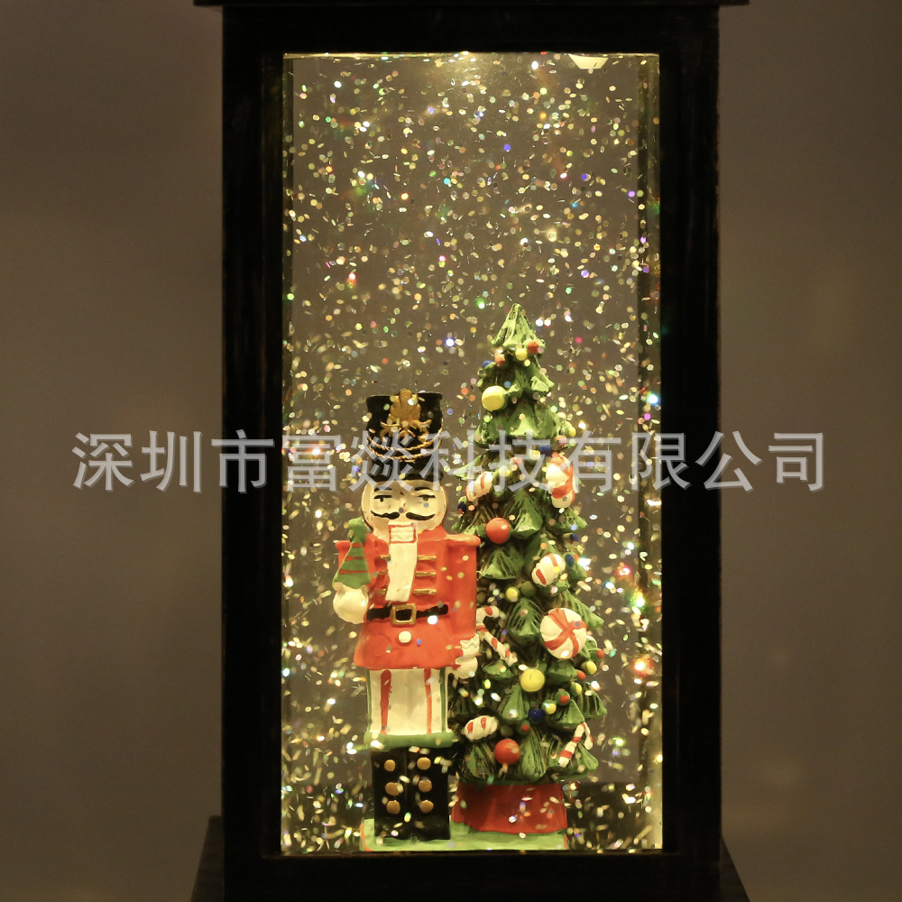 Retro Black Brush Gold Interior Christmas Soldier Warm White Water Light Music Crystal Storm Lantern Retro Portable Small Night Lamp Ornaments