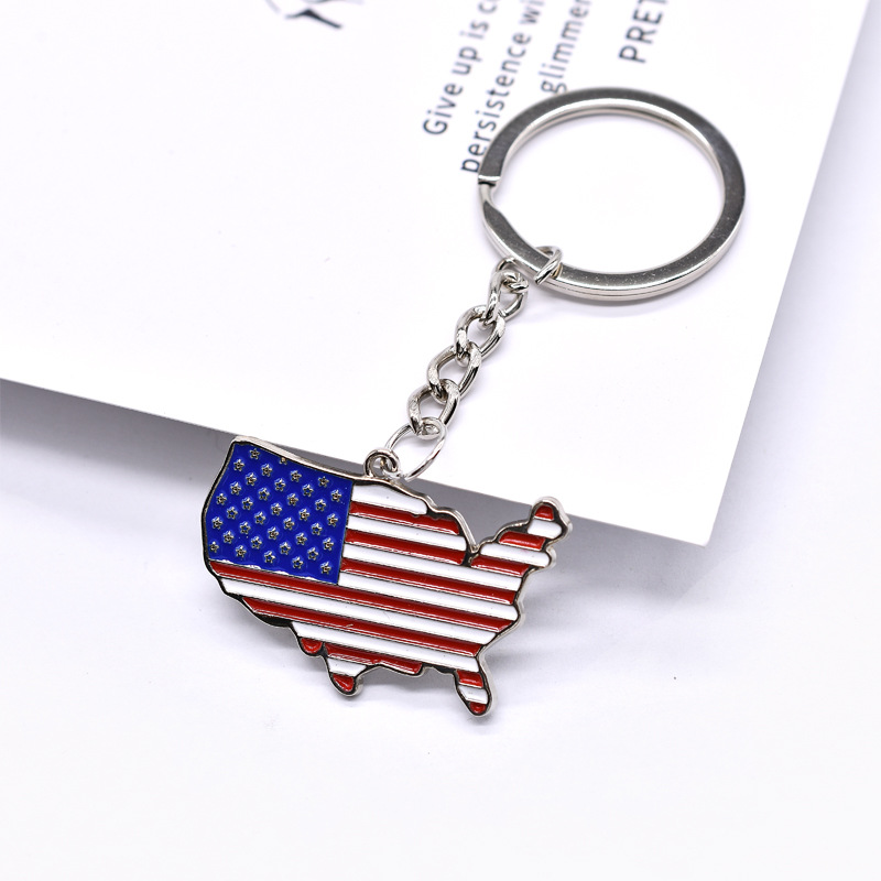 Cross-Border US Flag Independence Day Zinc Alloy Key Ring Red, White and Blue Flag Colors US Map Keychain Wholesale