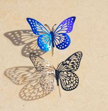 热销3D立体镂空蓝色黑色蝴蝶墙壁装饰品家居客厅立体蝴蝶装饰贴纸