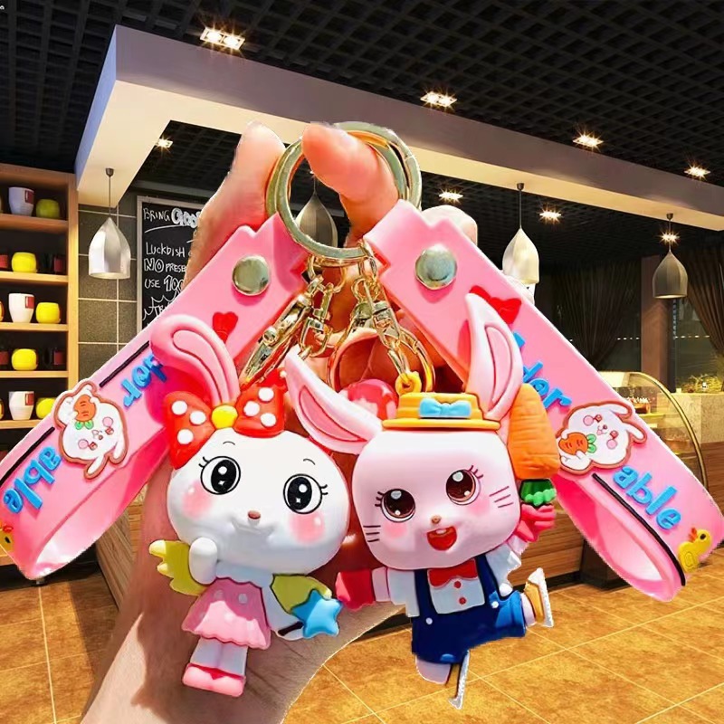 Cartoon Rabbit Cute Silicone Doll Keychain Pendant Bugs Bunny Doll and Bag Car Small Ornaments Couple Gift