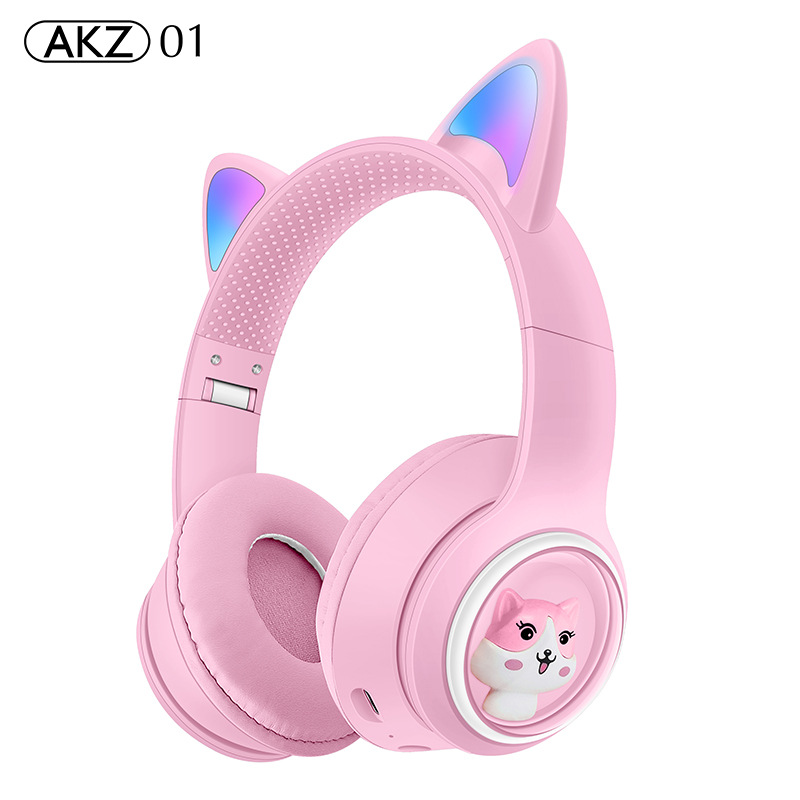 Akz-02 Cross-Border New Arrival Luminous Cat Ear Headset Bluetooth Headset Subwoofer Gaming Electronic Sports Wireless Headset