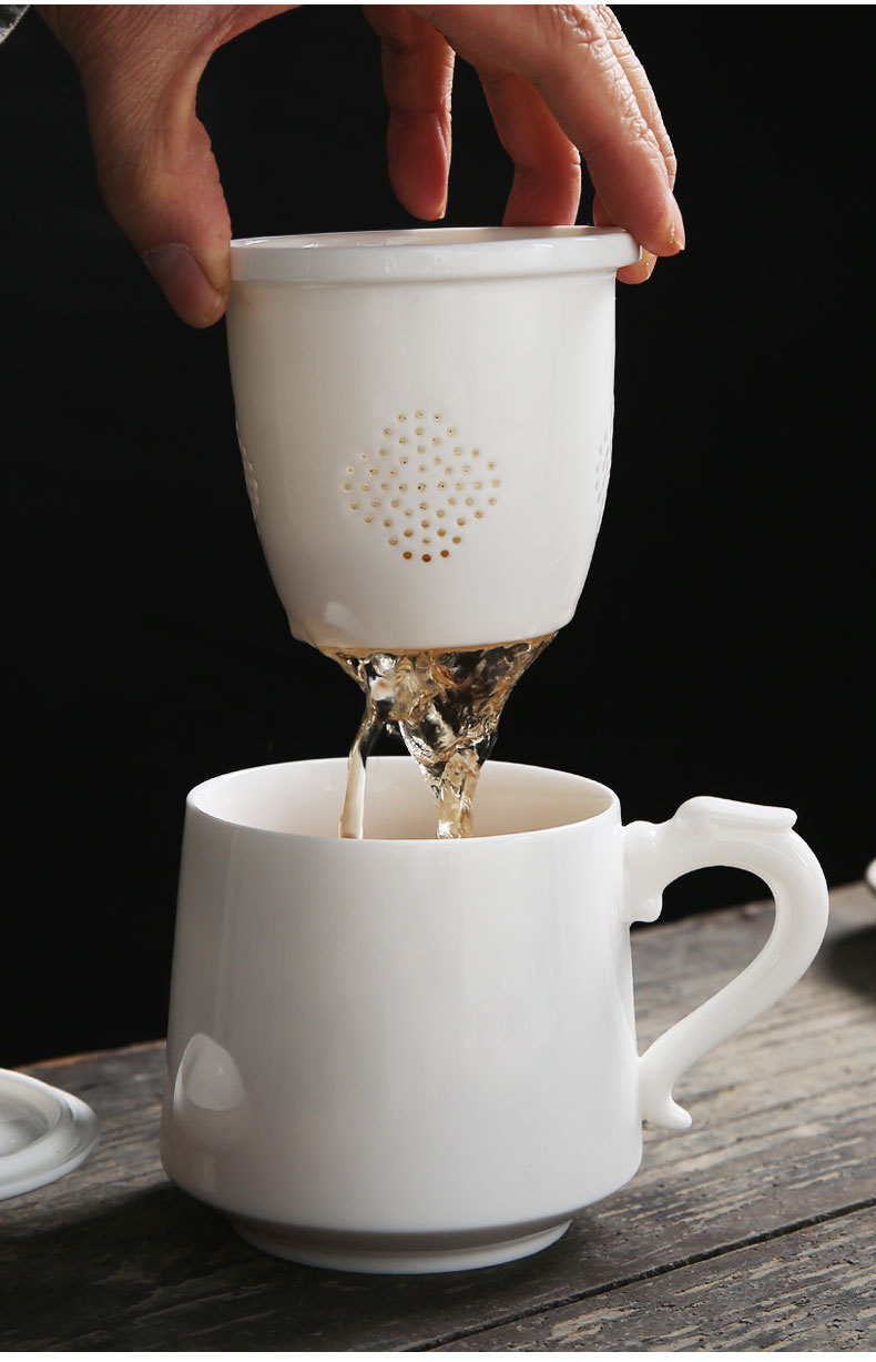 情侣对杯德化白瓷功夫滤茶杯商务礼品会议马克水杯情人节定制三件