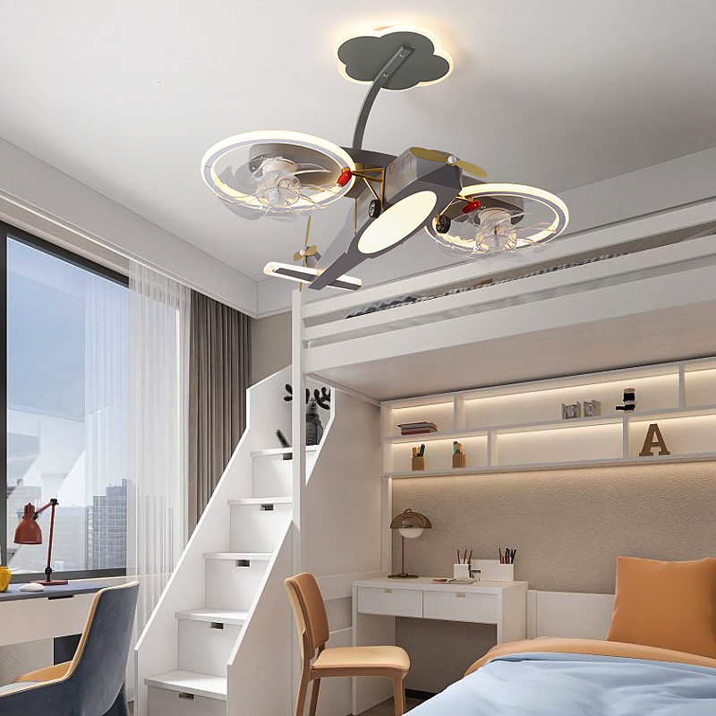 Children's Room Fighter Fan Lamp Modern Creative Boy's Room High Color Eye-Protection Lamp Aircraft Fan-Style Ceiling Lamp