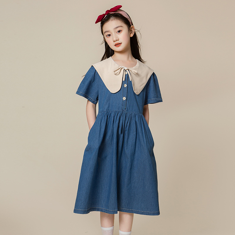 女童牛仔连衣裙2024新款儿童夏季公主裙大童洋气夏装女孩夏天裙子