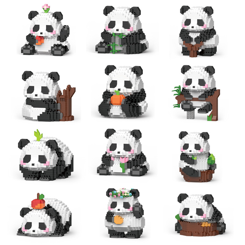 Compatible with Lego Tiny Particles Panda Small Box 61 Children Educational Assembly Gift Toys Chinese Building Blocks Wholesale