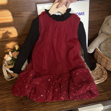 韩版童装2023新款秋冬圣诞女童加绒年服红色连衣裙宝宝新年礼服裙