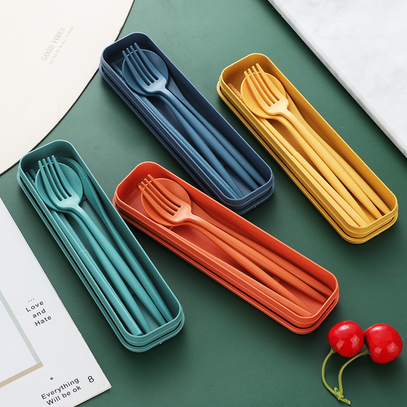 Amazon Dedicated Wheat Straw Portugal Tableware Knife Fork Spoon and Chopsticks Set Office Worker Portable Tableware Set