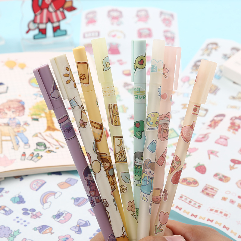 晨兮diy手动贴纸笔套装创意中性笔手帐装饰小女孩小图案学生水笔