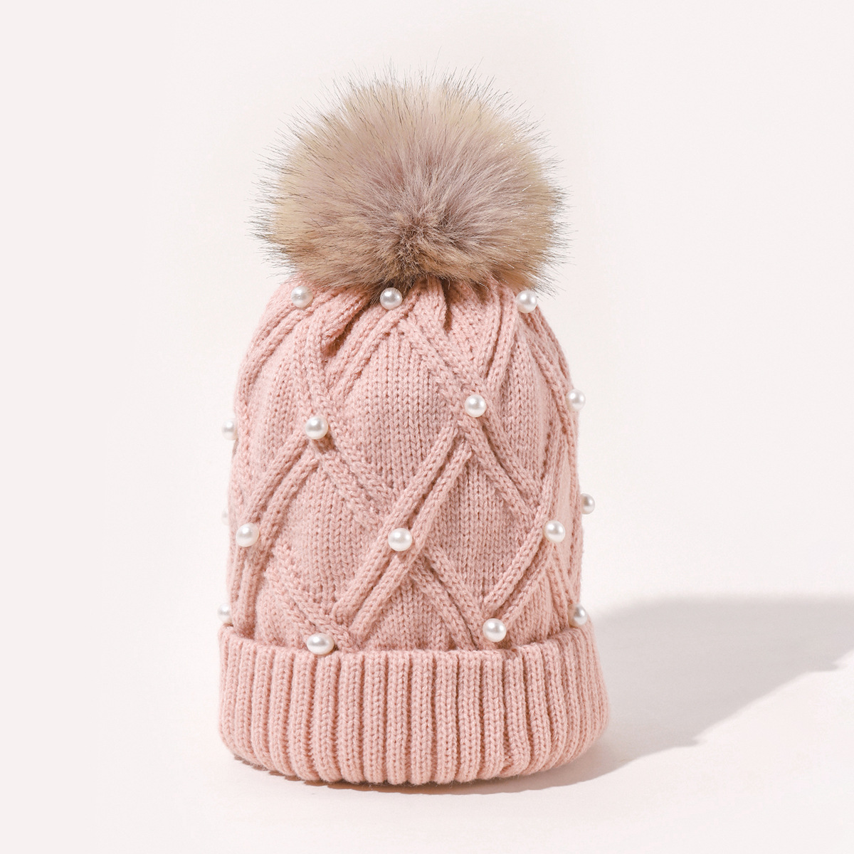 New Women's Woolen Knitted Hat Korean Style Autumn and Winter Warm Fluffy Ball Cap Thickened All-Matching Face Slimming Travel Hat Wholesale
