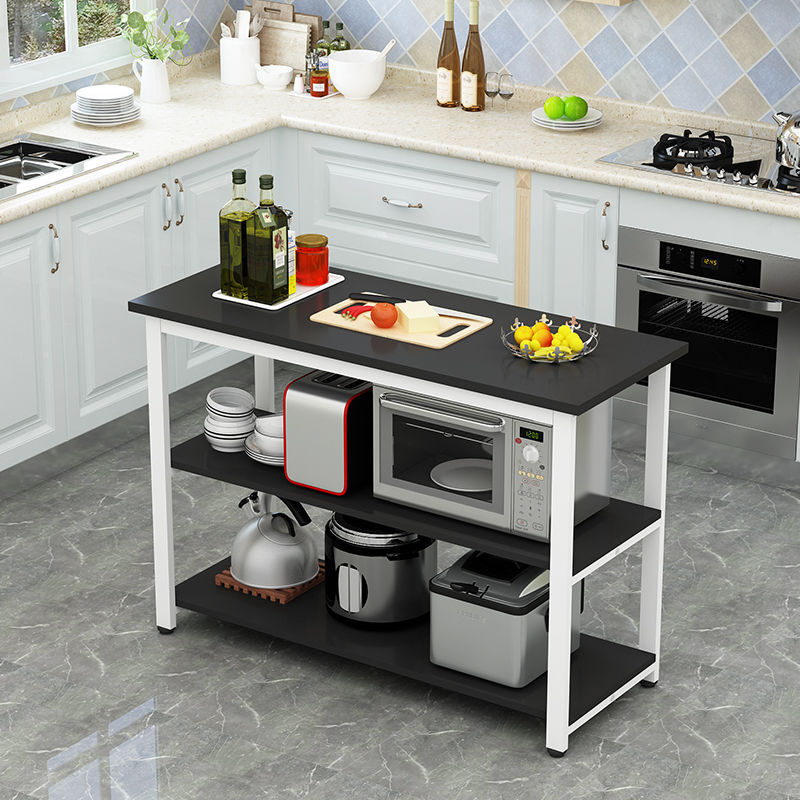 厨房切菜桌小桌子餐桌家用多功能钢木桌微波炉桌置物架厨房作台