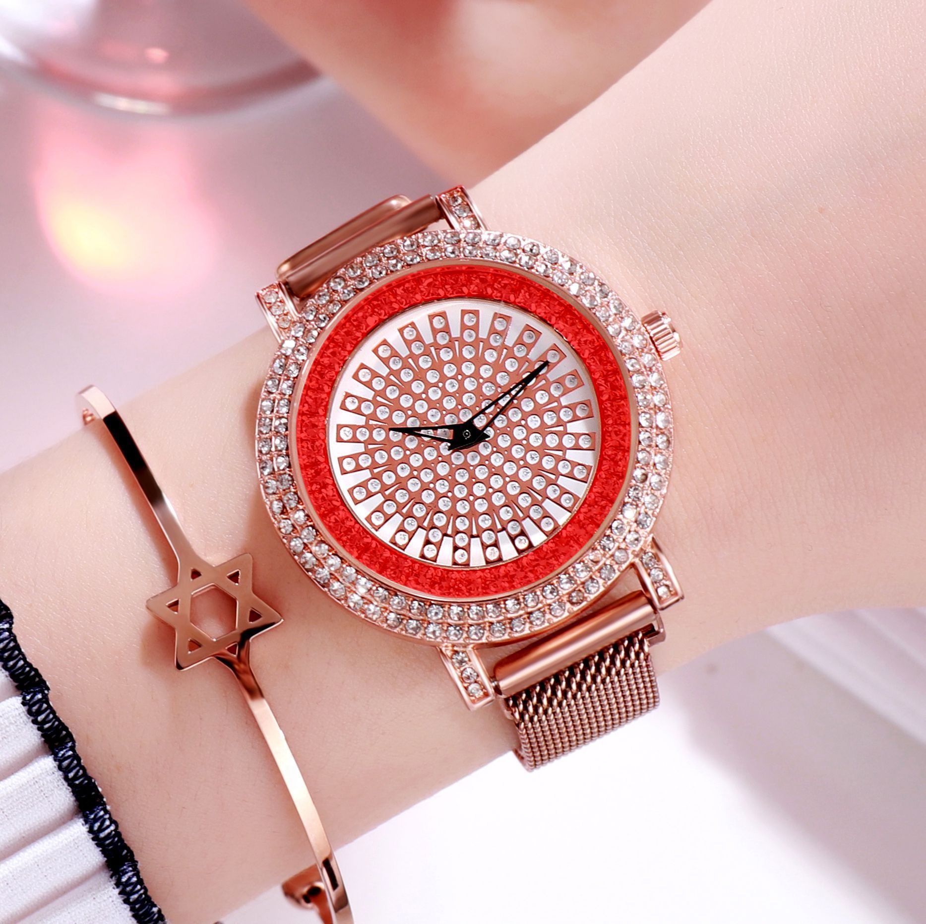 网红星空手表女士懒人抖音同款女表吸铁石磁铁米兰网带爆款手表