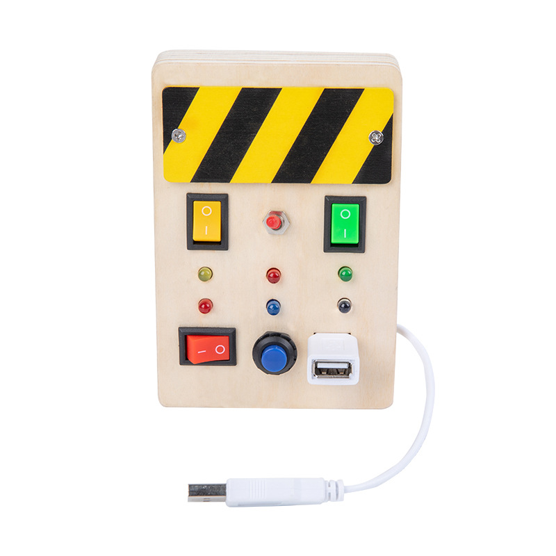 Cross-Border New Children's Early Childhood Educational Toys Wooden Switch Socket LED Light Busy Board Hands-on Wooden Toys