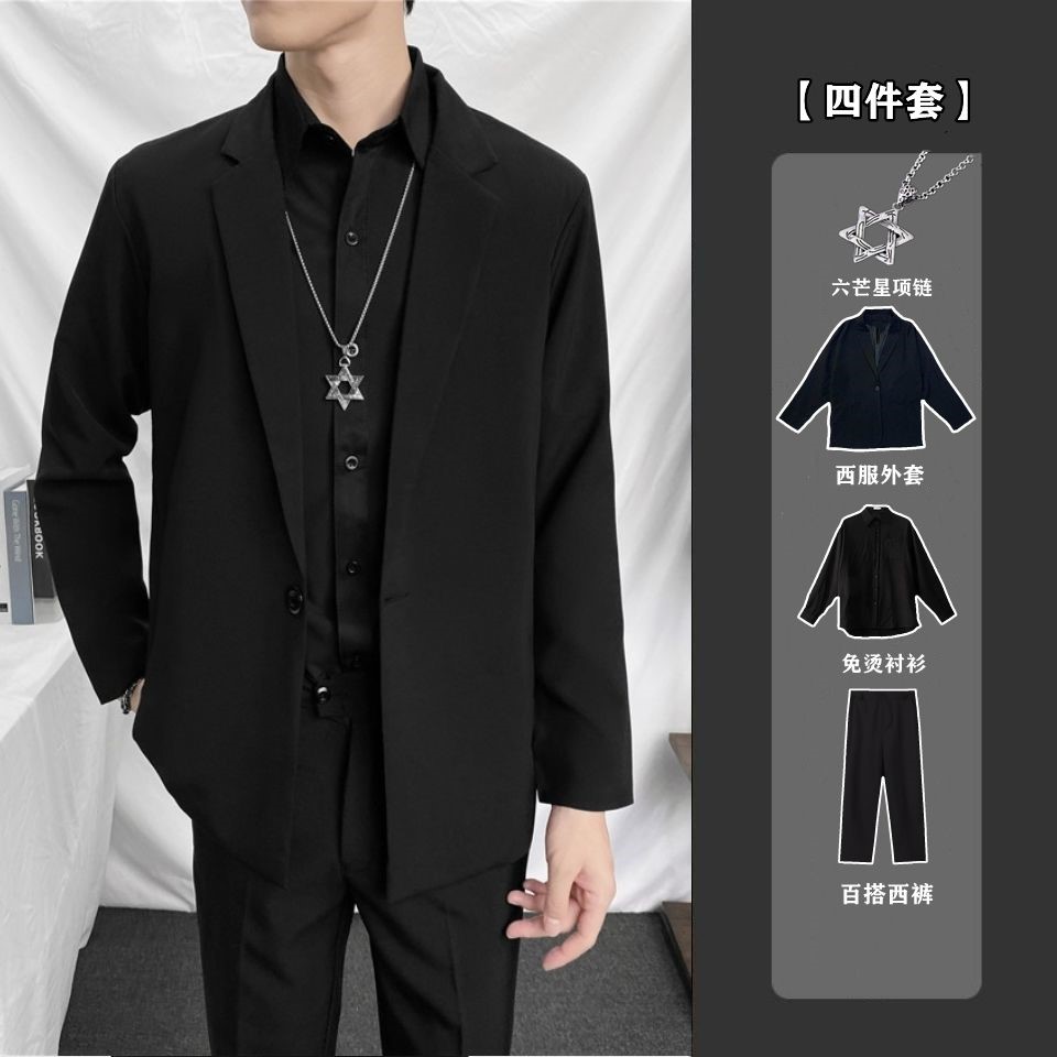 禁欲系黑色西服套装春秋季西服男士外套韩版宽松帅气