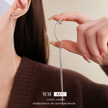 银针锆石弧形链条流苏耳钉韩国简约个性耳环时尚小众耳饰厂家批发