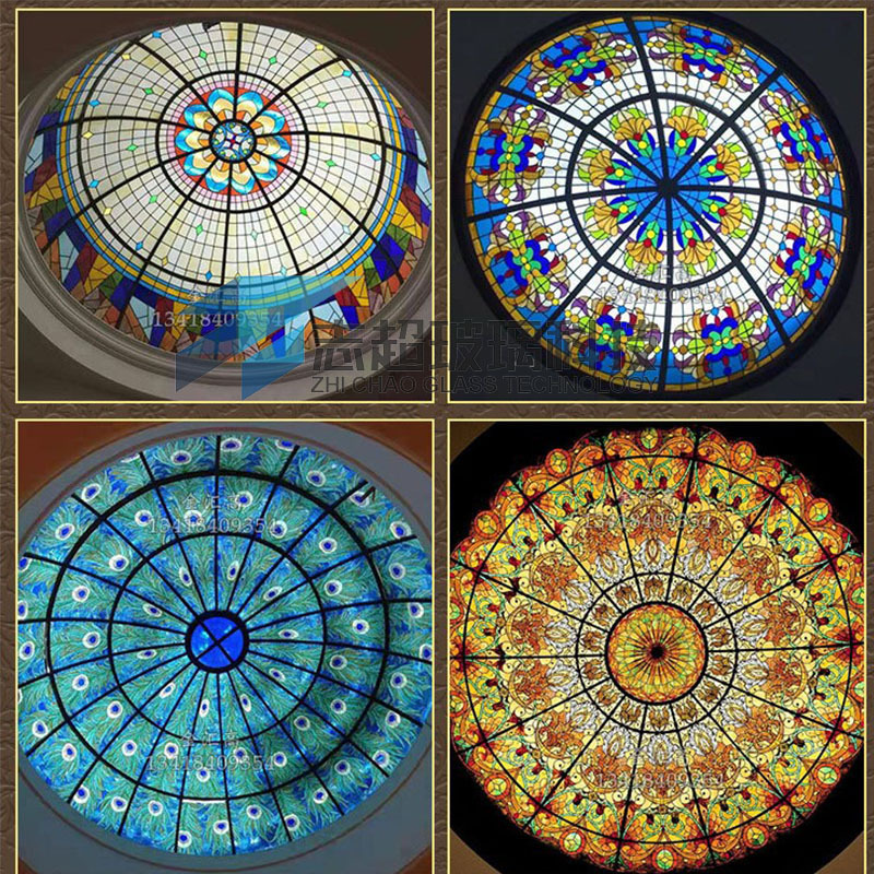 教堂彩色镶嵌玻璃 古典时尚玻璃装饰 彩绘镶嵌不规格图案玻璃定制