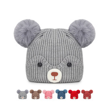 儿童帽子秋冬季韩版可爱小熊毛球针织帽婴幼儿女男宝宝护耳毛线帽