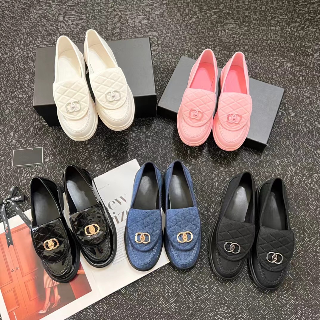 小香风乐福鞋女单鞋厚底2024新款真皮浅口休闲鞋平底百搭小皮鞋女