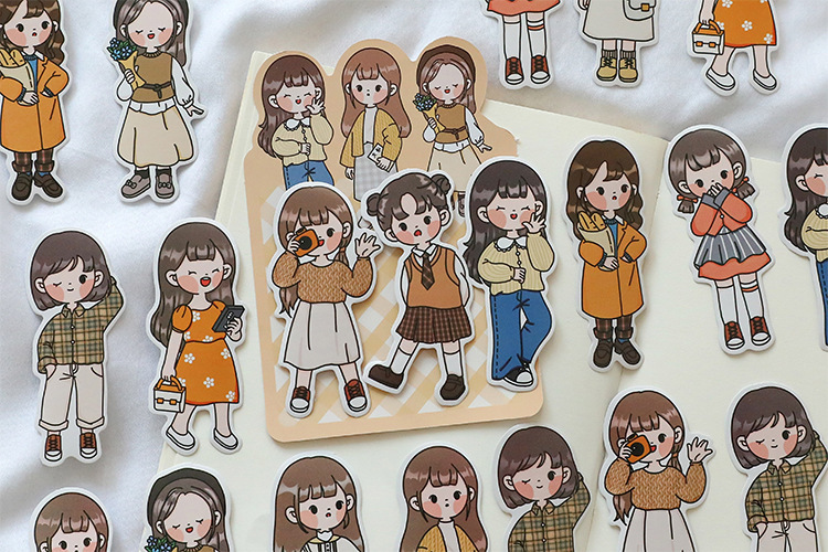 四季穿搭系列手帐贴纸可爱人物diy装饰素材纸韩系卡通小贴画