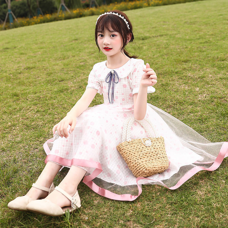 小女中短袖学生连衣连衣衣裙裙子新款儿童女童夏装女孩中连衣裙衣