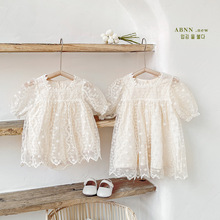 2024夏季新款韩版婴幼儿姐妹装公主蕾丝两层包屁衣连衣裙
