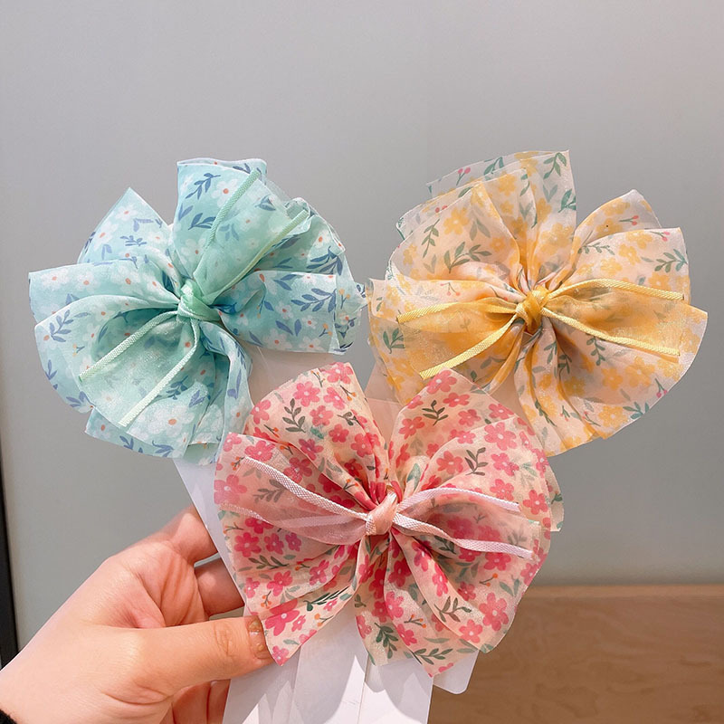 Little Girl Floral Fairy Big Bow Hairpin Korean Children Western Style Chiffon Big Flower Back Head Top Clip Hairpin