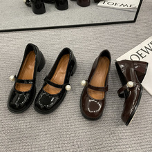 【SuDing】法式复古玛丽珍单鞋女2023年早春季新款珍珠圆头小皮鞋