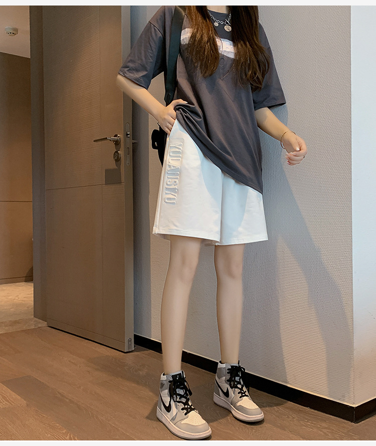 白色运动短裤女夏季宽松直筒休闲阔腿五分裤卫裤薄款中裤