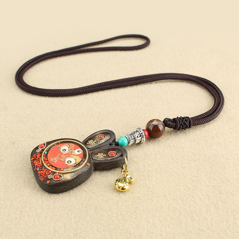 Rabbit Handmade Thangka Blackwood Necklace Pendant Buddha Eye Sweater Chain Zodiac Ornament Pendant Accessories