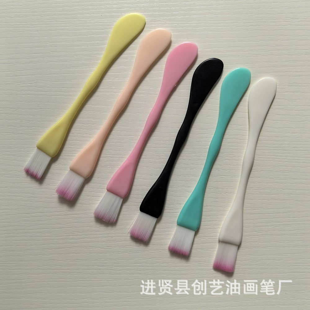 源头现货新款两用软毛面膜刷带刮板尼龙毛面膜刷子