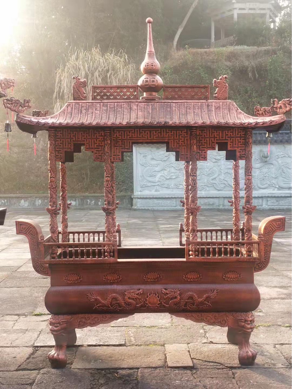 大型铸铁香炉铜香炉寺院铸铁烧纸炉2米香炉长方八龙柱香炉焚经炉
