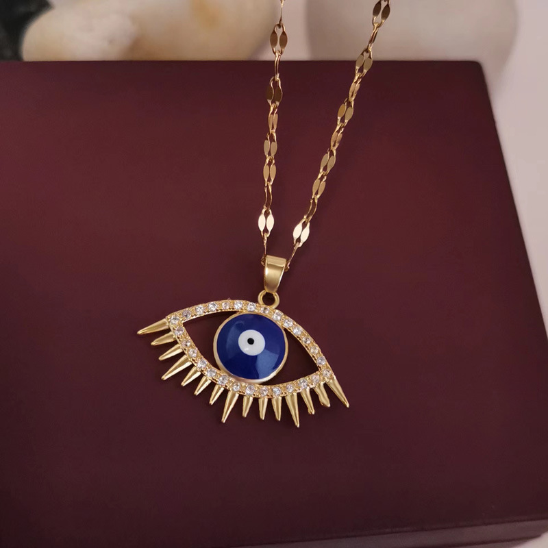 European and American Dark Style Blue Eyes Titanium Steel Necklace Oil Dripping Devil's Eye Clavicle Chain Bohemian Foreign Trade Wholesale