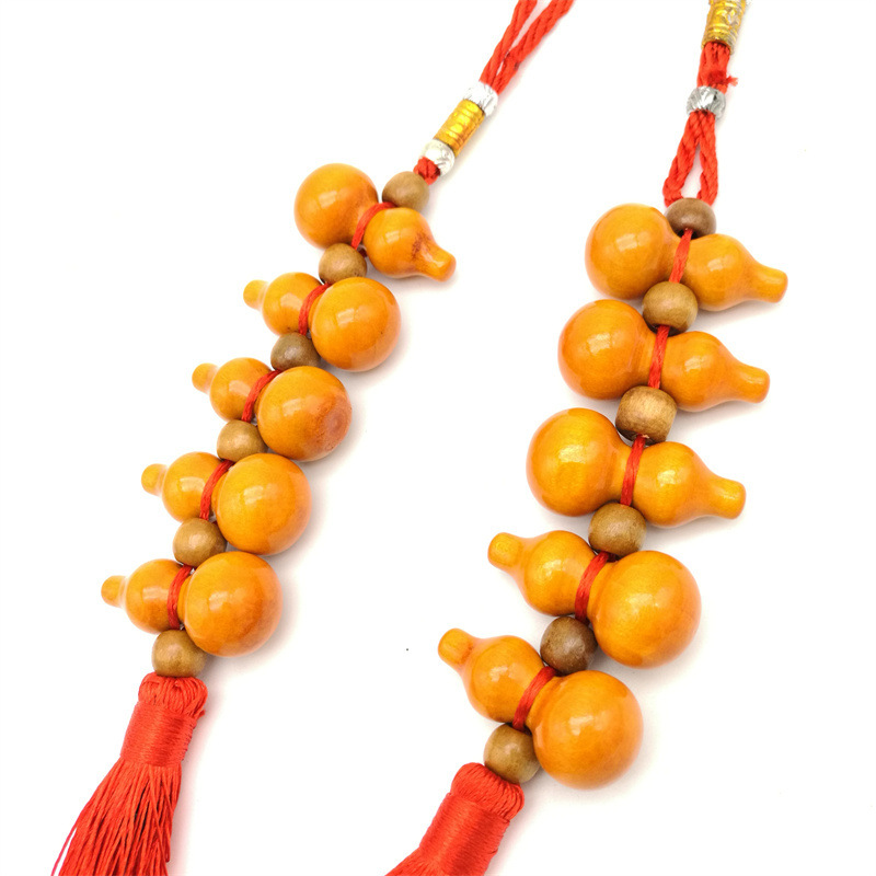 创意新款五福桃木葫芦汽车挂件彩色中国结车载挂饰后视镜装饰吊坠