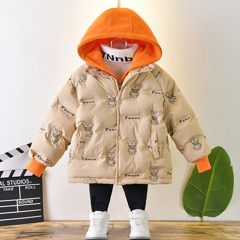 男童棉服冬季新款韩版中大童儿童假两件连帽加厚羽绒棉保暖外套