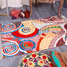 尼泊尔丝绸小地毯流苏抽象图案民族风地垫地毯门垫卧室客厅家用