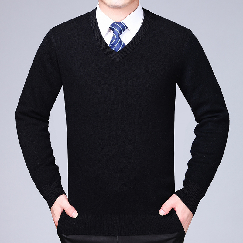 羊绒衫男2021秋冬季新款加厚山羊绒v领男士毛衣中年针织衫羊毛衫