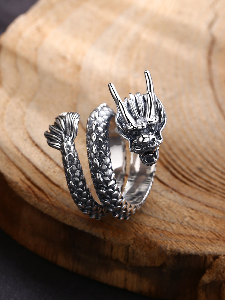 批发925纯银戒指 精工霸气龙戒指 指环开口泰银复古潮流个性饰品