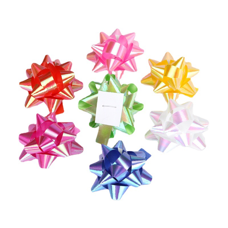 1.75-Inch Colorful Iris Christmas Star Flower Wedding Car Head Car Logo Dress up Gift Box Decoration Self-Adhesive Flower Ribbon