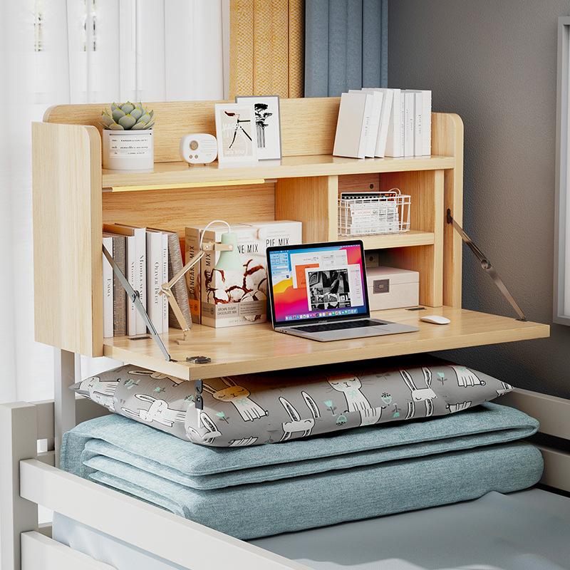 电脑桌大学生宿舍床上桌折叠带锁升降书桌寝室懒人带书架学习桌子