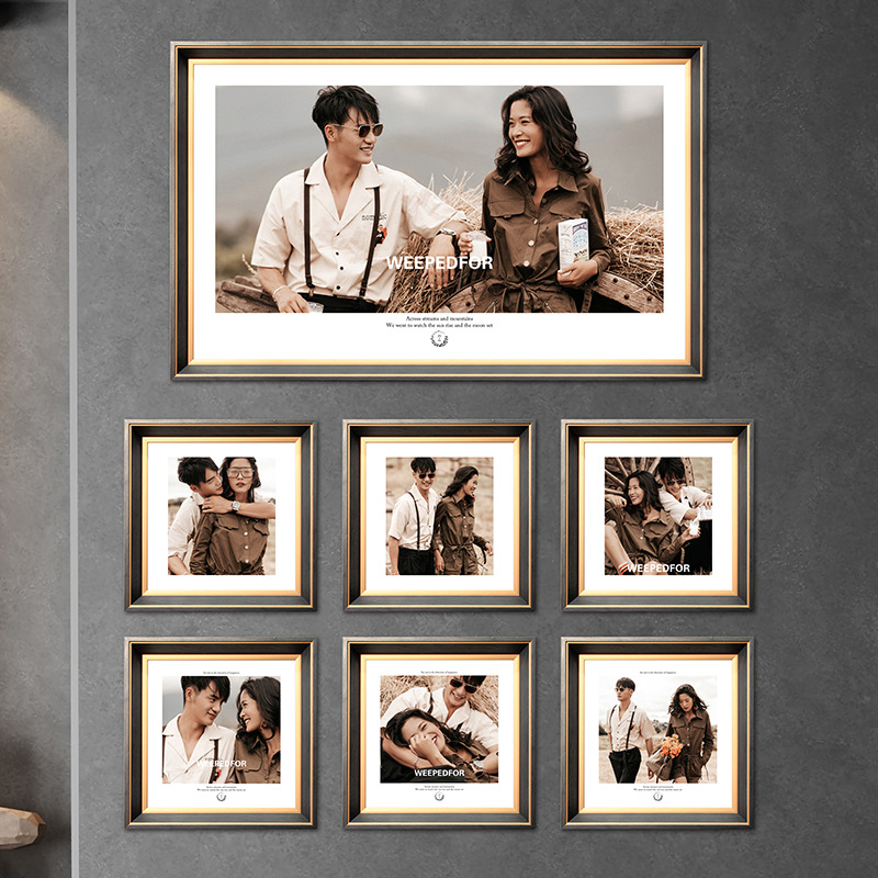 影楼婚纱照相框挂墙放大成品48寸洗结婚照片打印冲洗制作相框批发