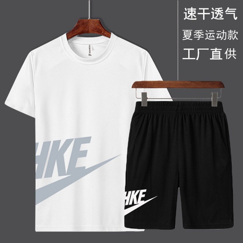夏季新款跑步运动服套装男健身宽松短袖短袖短裤休闲套装t恤大码