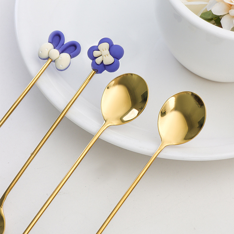 304 Stainless Steel Tableware Klein Blue Hotel Household Cartoon Dessert Spoon Coffee Spoon Factory Wholesale Spot