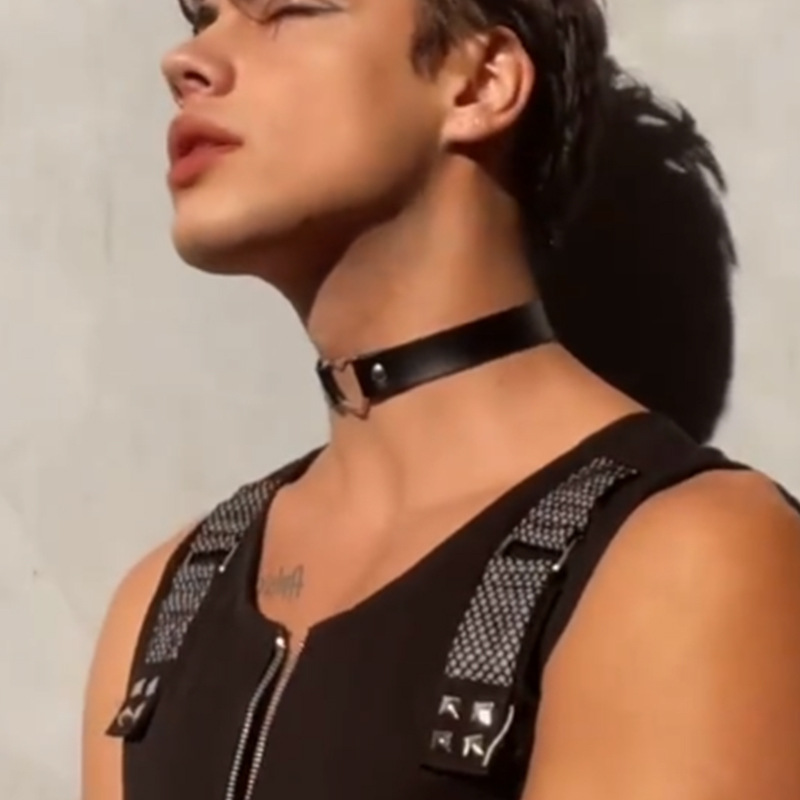 欧美夜店cos哥特风项圈颈链 创意个性choker爱心pu短款男士项链