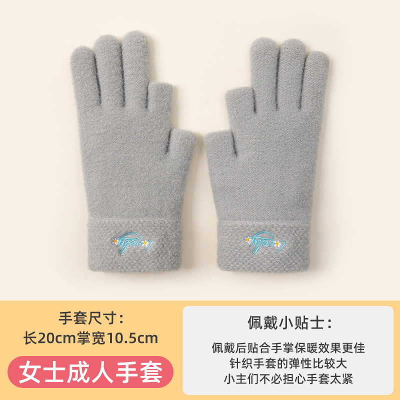 Autumn and Winter Gloves Women's Knitted Cold-Proof Warm Cycling Driving Students Fleece-Lined Open Finger Touch Screen Gloves