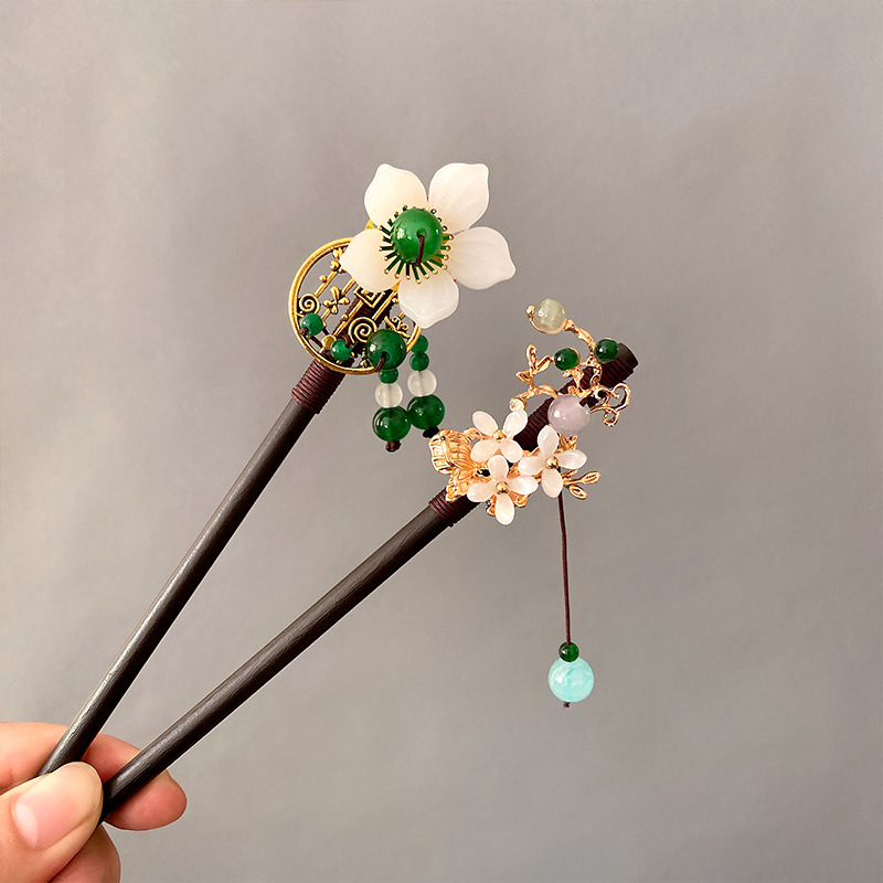 New Chinese Style Wooden Antique Style High Sense Tassel Hairpin Women's Updo Pin Han Chinese Clothing Hairpin Hairpin Headdress